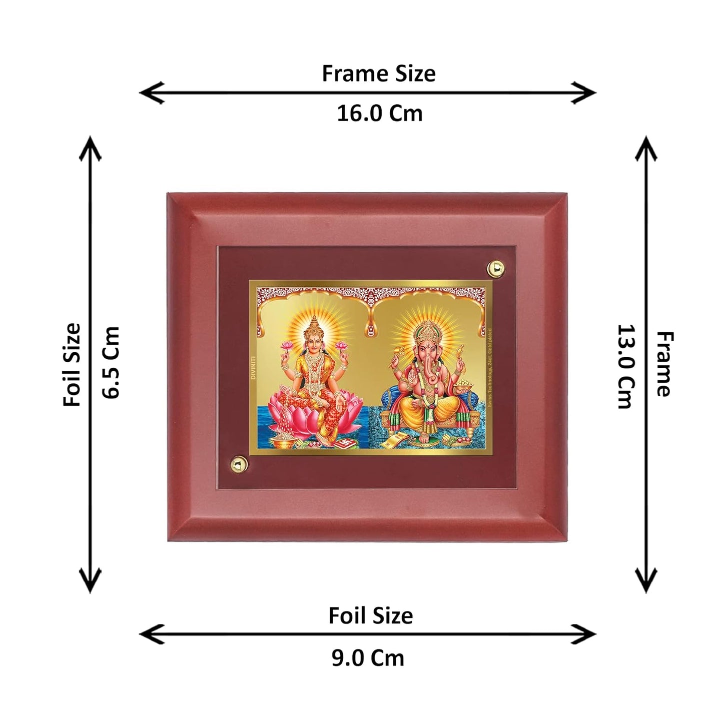 DIVINITI Lakshmi & Ganesha Gold Plated Wall Photo Frame, Table Décor| MDF 1 Wooden Wall Photo Frame and 24K Gold Plated Foil| Religious Photo Frame Idol For Pooja, Gifts Items (16.5CMX14.0CM)