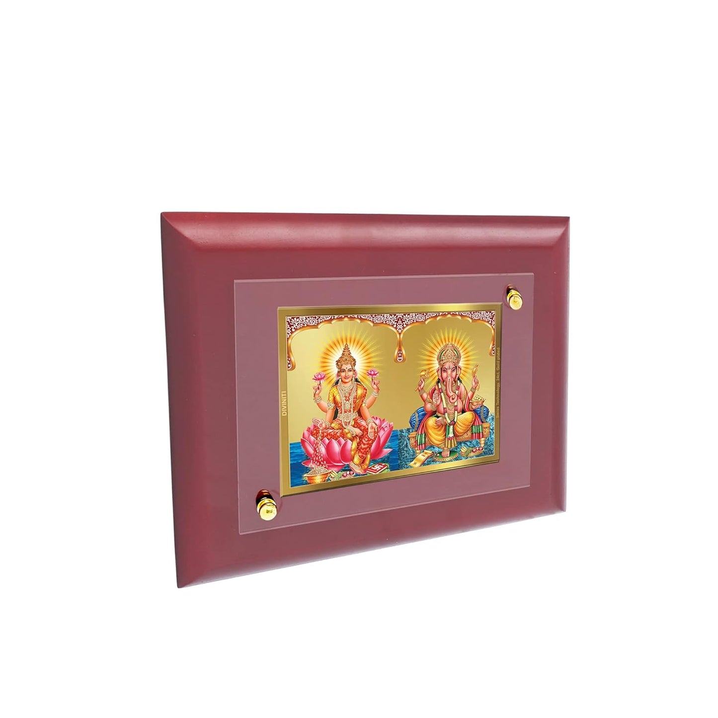 DIVINITI Lakshmi & Ganesha Gold Plated Wall Photo Frame, Table Décor| MDF 1 Wooden Wall Photo Frame and 24K Gold Plated Foil| Religious Photo Frame Idol For Pooja, Gifts Items (16.5CMX14.0CM)