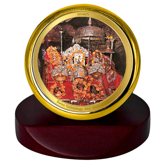 Diviniti 24K Gold Plated Mata Ka Darbar Frame For Car Dashboard, Home Decor, Table Top, Puja & Gift (5.5 x 5.0 CM)