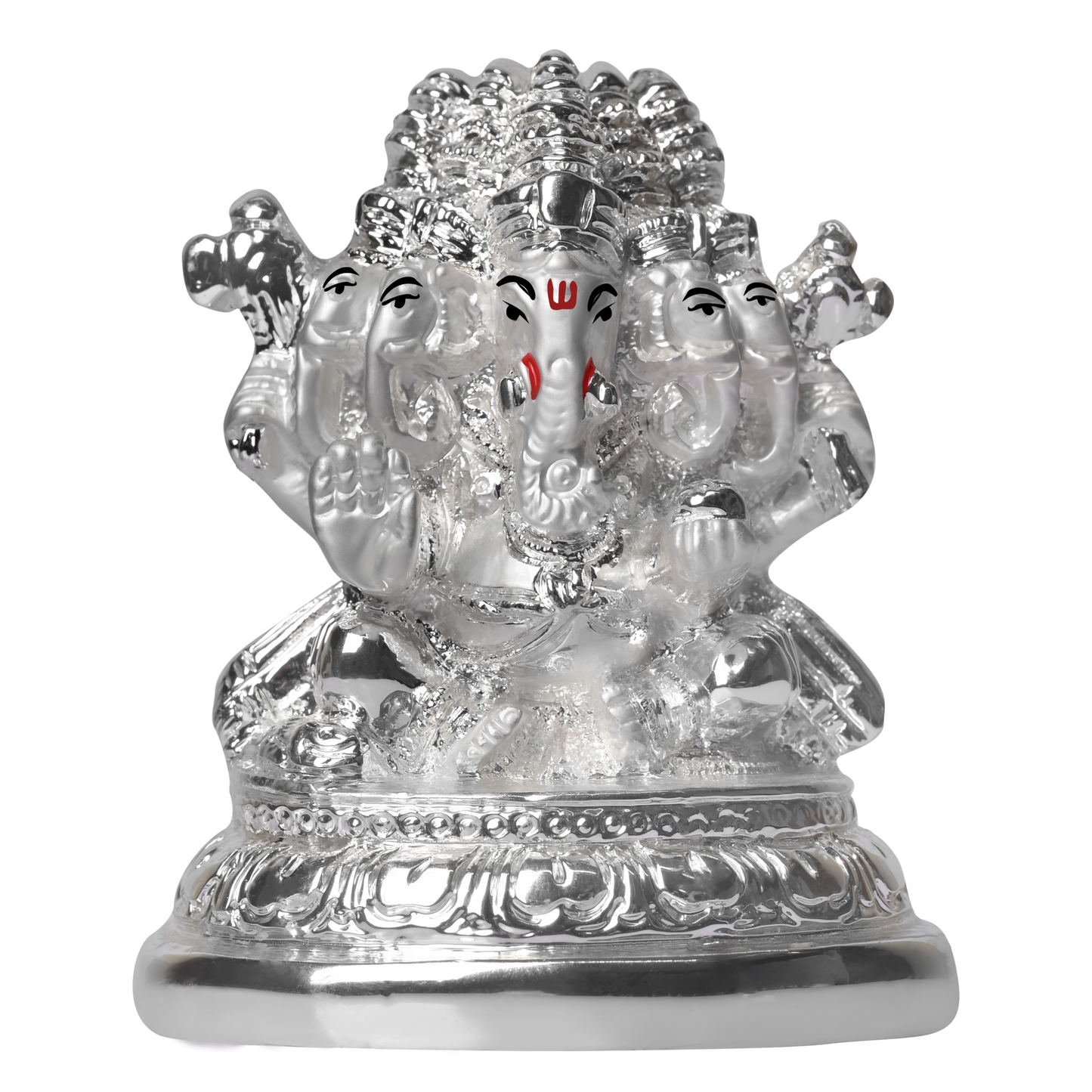 Diviniti Panchmukhi Ganesha Idol for Home Decor| 999 Silver Plated Sculpture of Ganesha Figurine| Idol for Home, Office, Temple and Table Decoration| Religious Idol For Pooja, Gift (7 X 5 X 8.4)CM