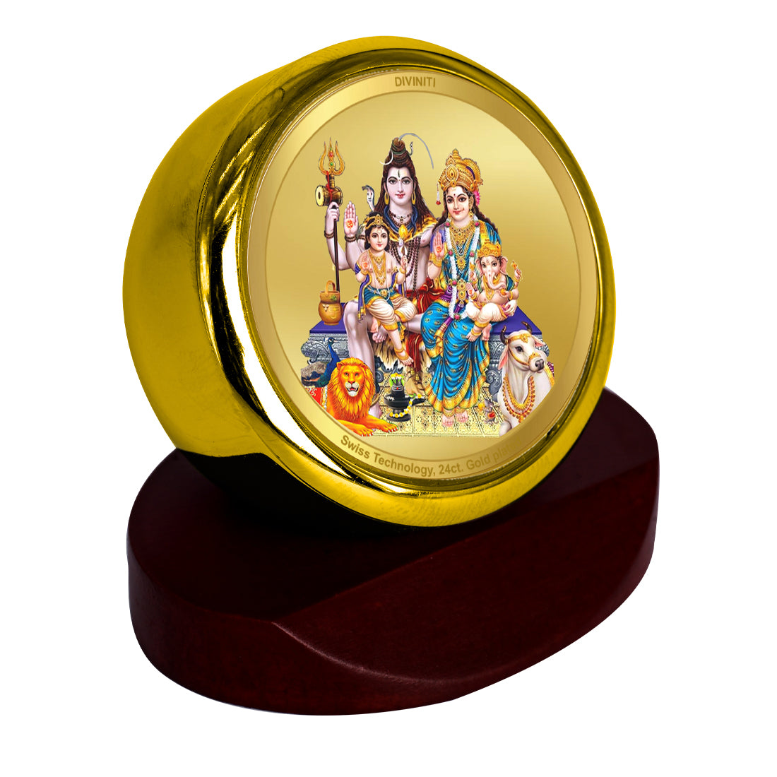 Diviniti 24K Gold Plated Shiv Parivar Frame For Car Dashboard, Home Decor, Festival Gift & Puja Room (5.5 x 5.0 CM)