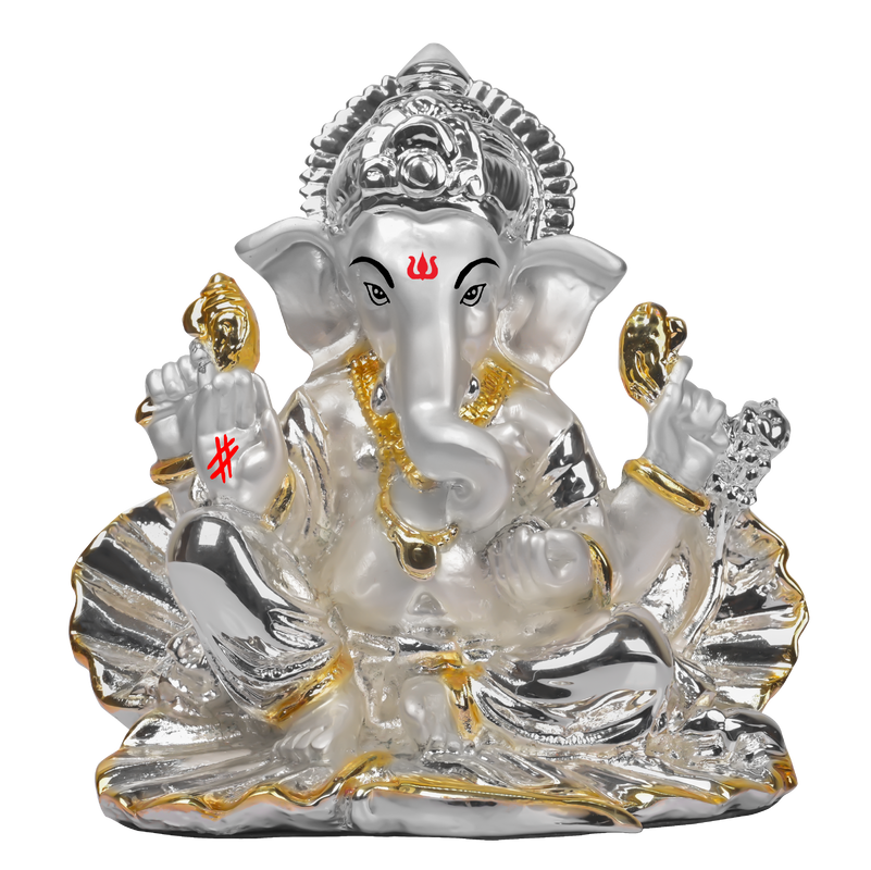 Diviniti Lord Ganesha Idol for Home Decor| 999 Silver Plated Sculpture of Lord Ganesha in Seep| Idol for Home, Office, Temple and Table Decoration| Religious Idol For Pooja, Gift (10 X 5.3 X 9.5)CM