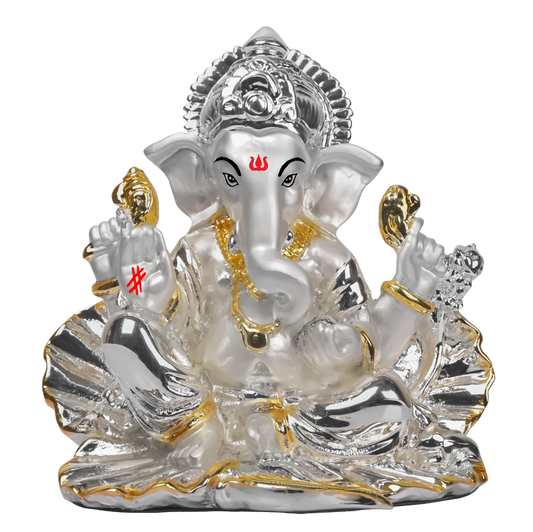 Diviniti Lord Ganesha Idol for Home Decor| 999 Silver Plated Sculpture of Lord Ganesha in Seep| Idol for Home, Office, Temple and Table Decoration| Religious Idol For Pooja, Gift (10 X 5.3 X 9.5)CM