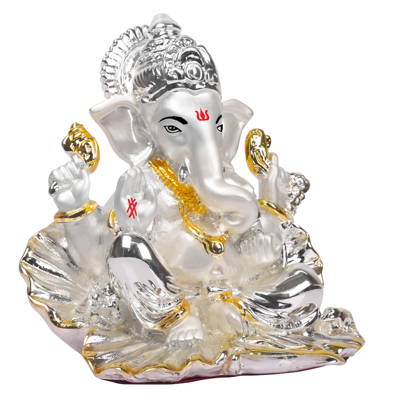 Diviniti Lord Ganesha Idol for Home Decor| 999 Silver Plated Sculpture of Lord Ganesha in Seep| Idol for Home, Office, Temple and Table Decoration| Religious Idol For Pooja, Gift (10 X 5.3 X 9.5)CM