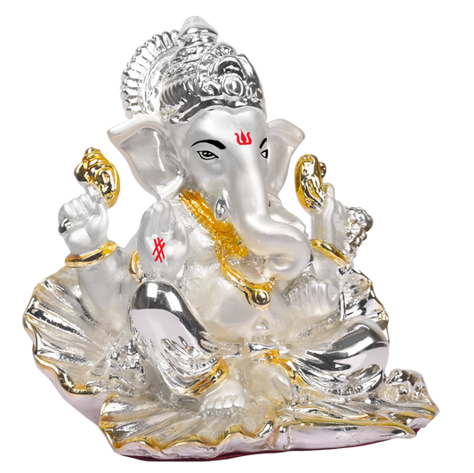 Diviniti Lord Ganesha Idol for Home Decor| 999 Silver Plated Sculpture of Lord Ganesha in Seep| Idol for Home, Office, Temple and Table Decoration| Religious Idol For Pooja, Gift (10 X 5.3 X 9.5)CM