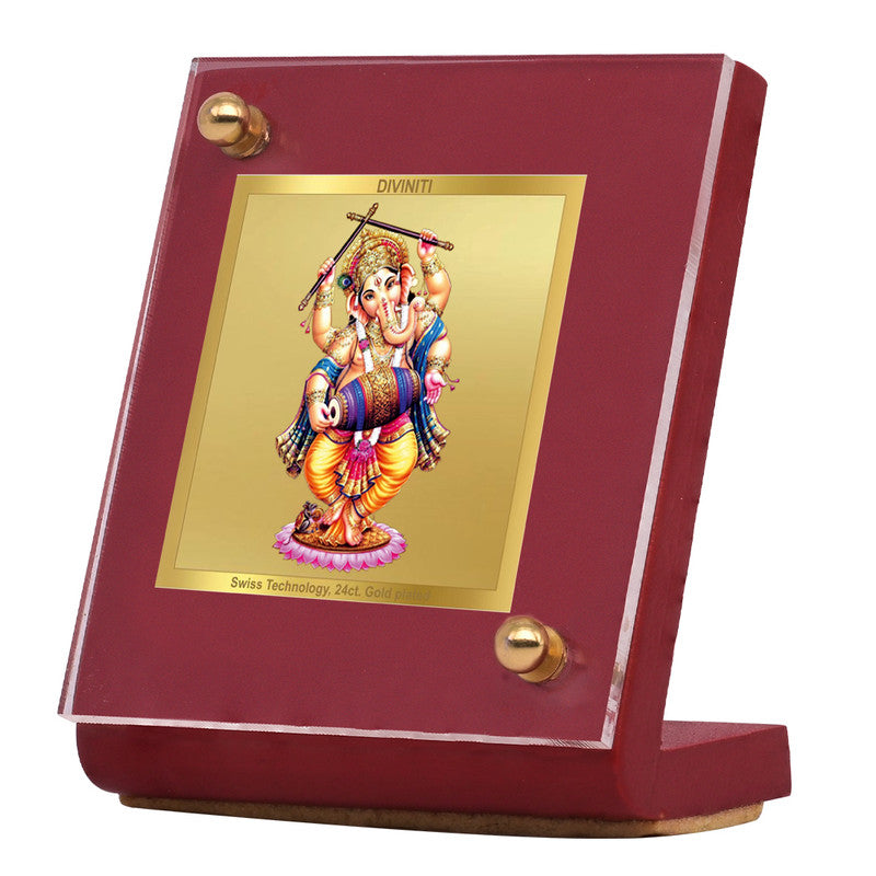 Diviniti 24K Gold Plated Ganesha Frame For Car Dashboard, Home Decor & Puja Room (5.5 x 6.5 CM)