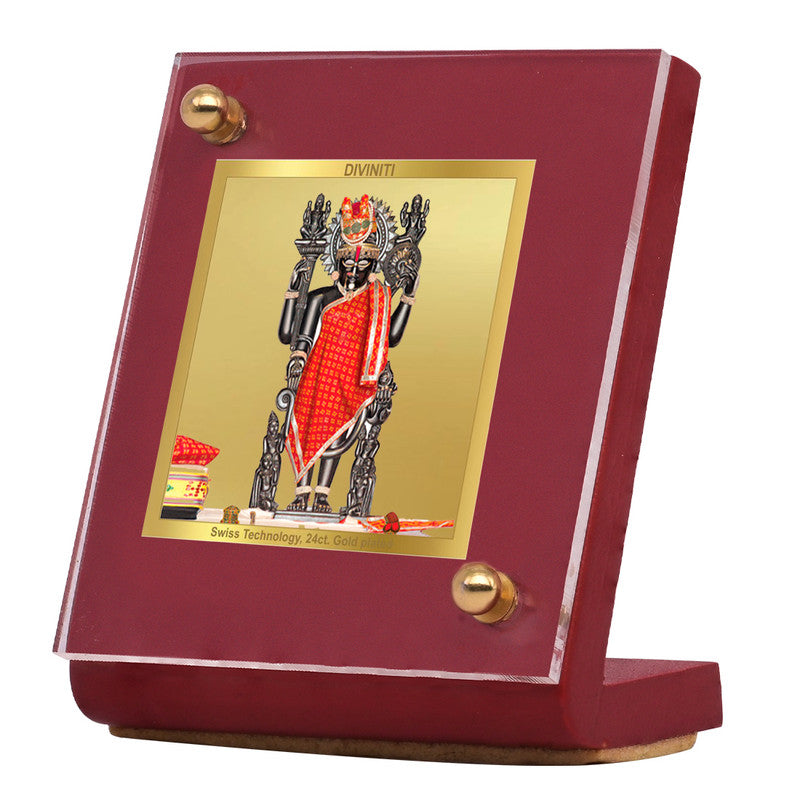 Diviniti 24K Gold Plated Dwarikadheesh Frame For Car Dashboard, Home Decor, Table, Worship (5.5 x 6.5 CM)