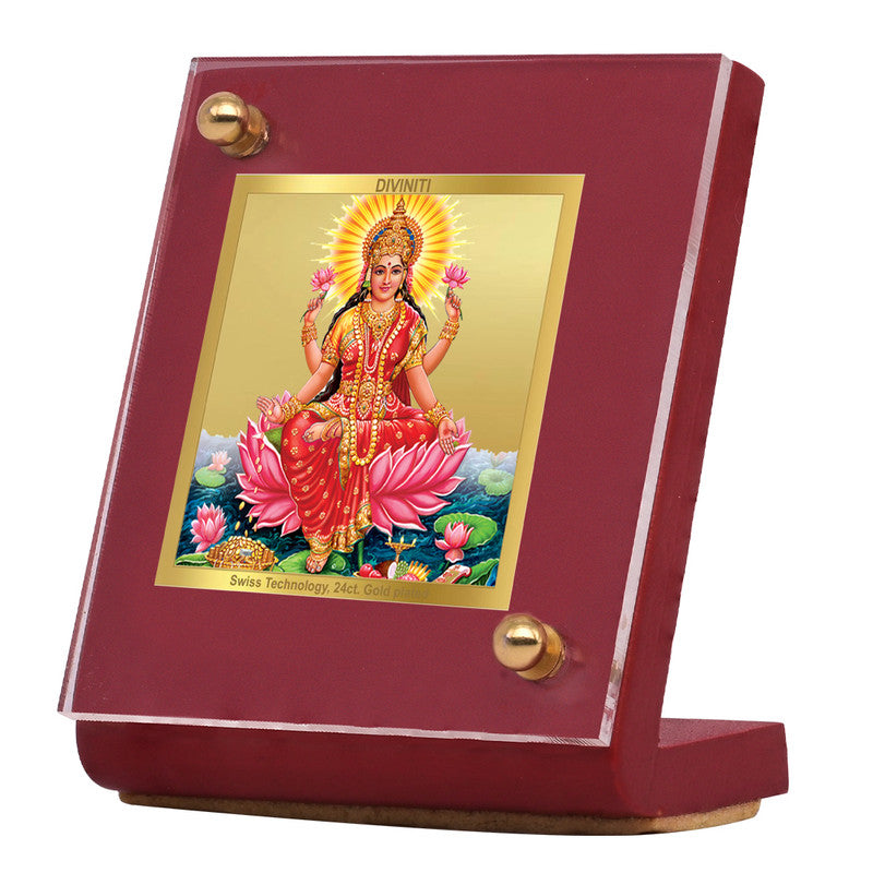 Diviniti 24K Gold Plated Dhan Lakshmi Mata Frame For Car Dashboard, Home Decor, Worship (5.5 x 6.5 CM)