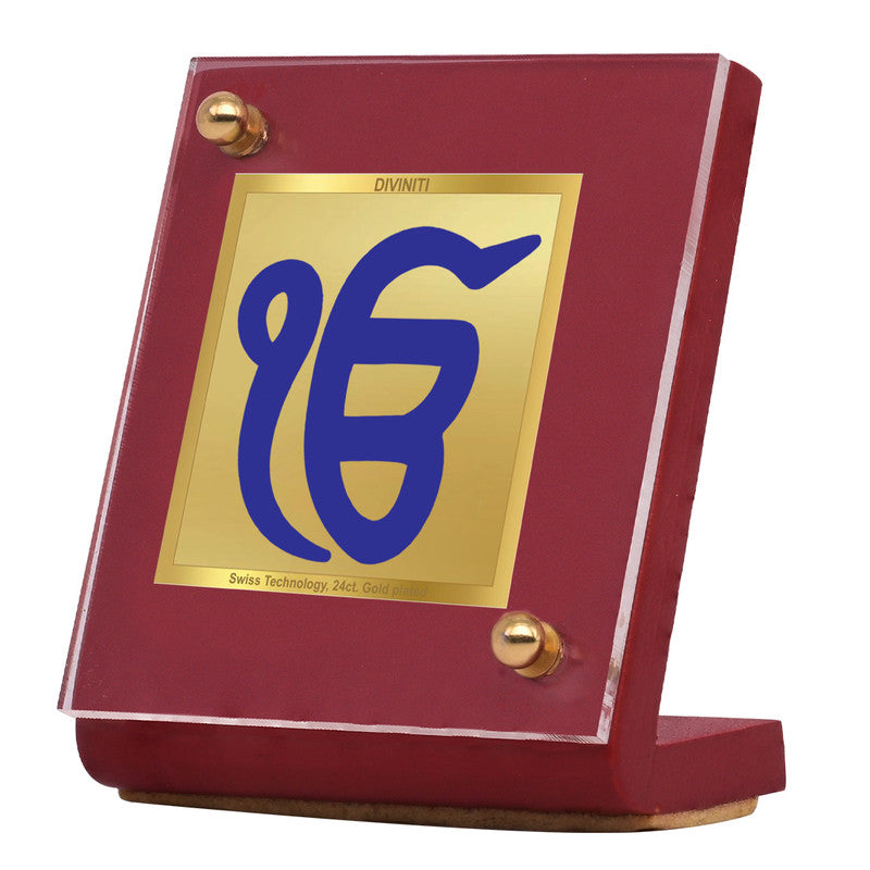 Diviniti 24K Gold Plated Ik Onkar Frame For Car Dashboard, Home Decor, Table Tops, Gift (5.5 x 6.5 CM)