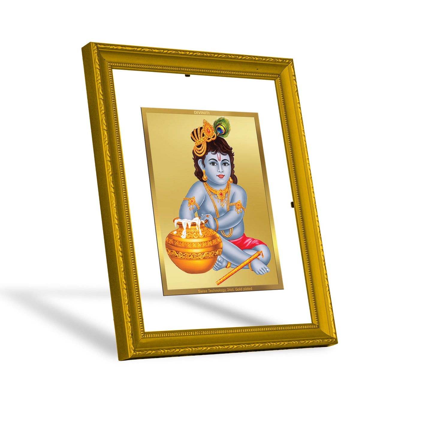 DIVINITI Bal Gopal Gold Plated Wall Photo Frame| DG Frame 101 Size 2 Wall Photo Frame and 24K Gold Plated Foil| Religious Photo Frame Idol For Prayer (20.8CMX16.7CM)