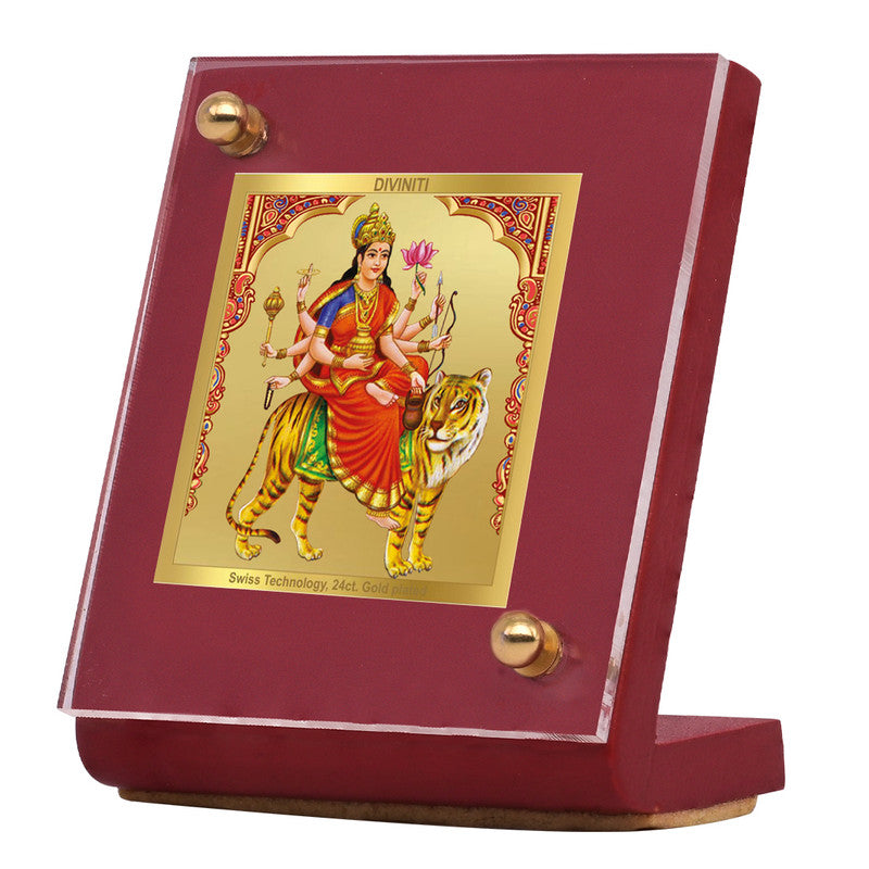 Diviniti 24K Gold Plated Mata Chintpurni Frame For Car Dashboard, Home Decor Showpiece, Puja (5.5 x 6.5 CM)