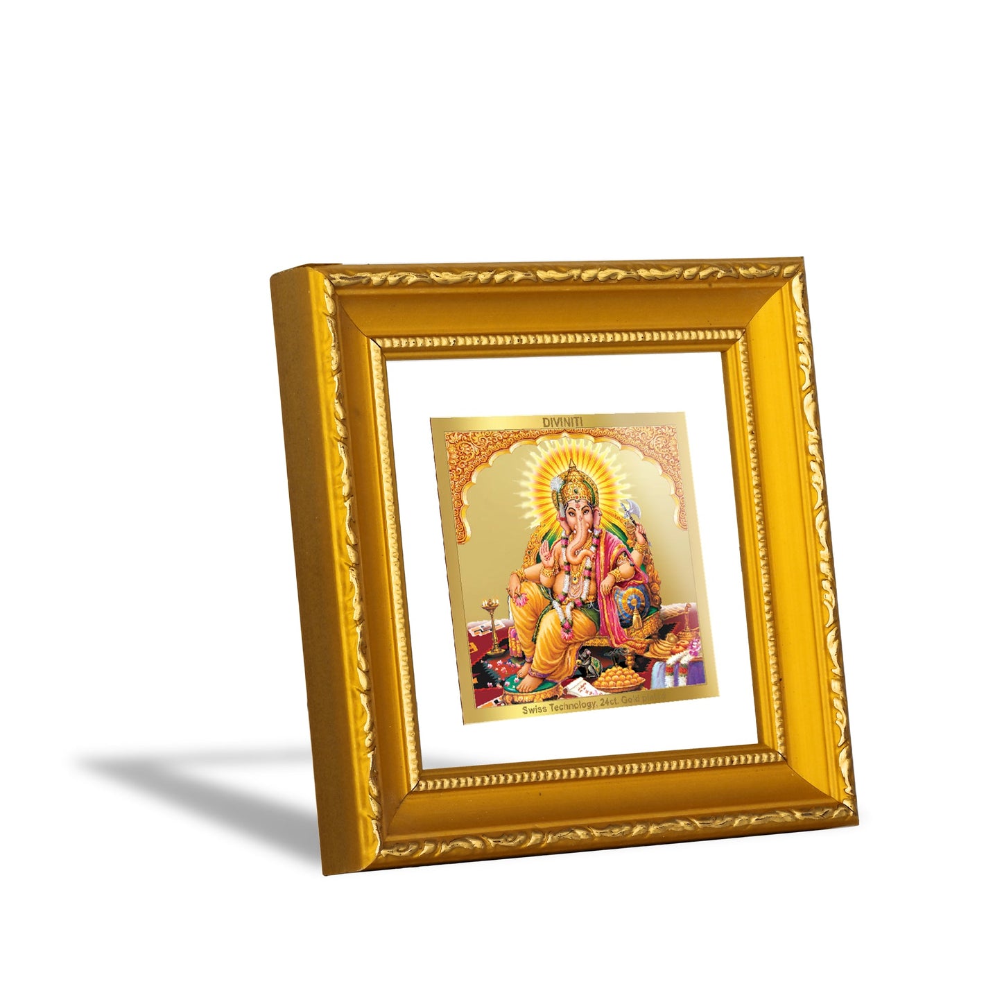 DIVINITI GANESHA SIDE POSE Gold Plated Wall Photo Frame| DG Frame 101 Size 1A Wall Photo Frame and 24K Gold Plated Foil| Religious Photo Frame Idol For Prayer, Gifts Items (10CMX10CM)