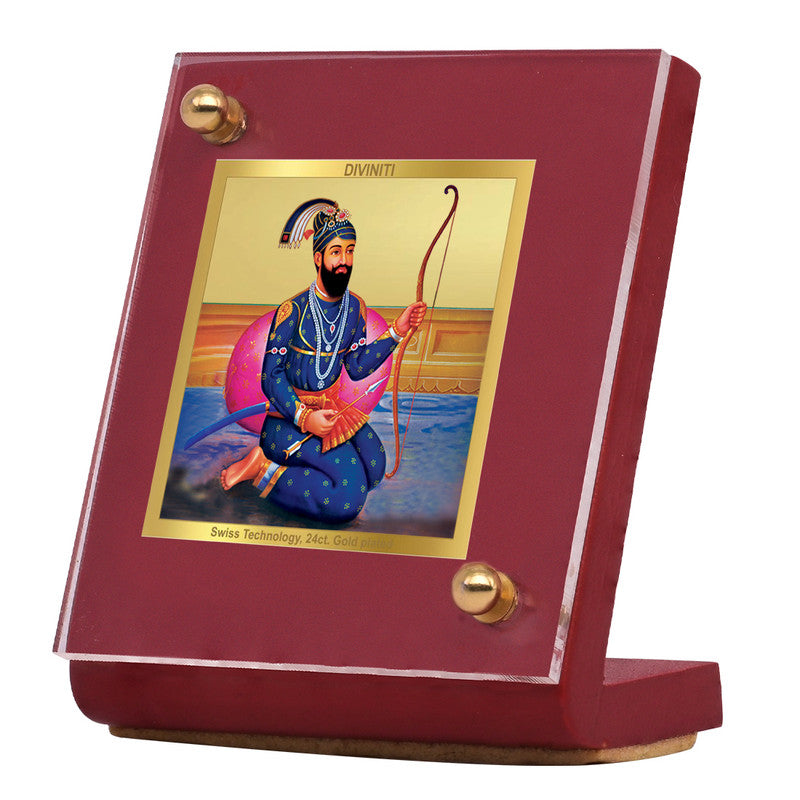 Diviniti 24K Gold Plated Guru Gobind Singh Frame For Car Dashboard & Home Decor Showpiece (5.5 x 6.5 CM)