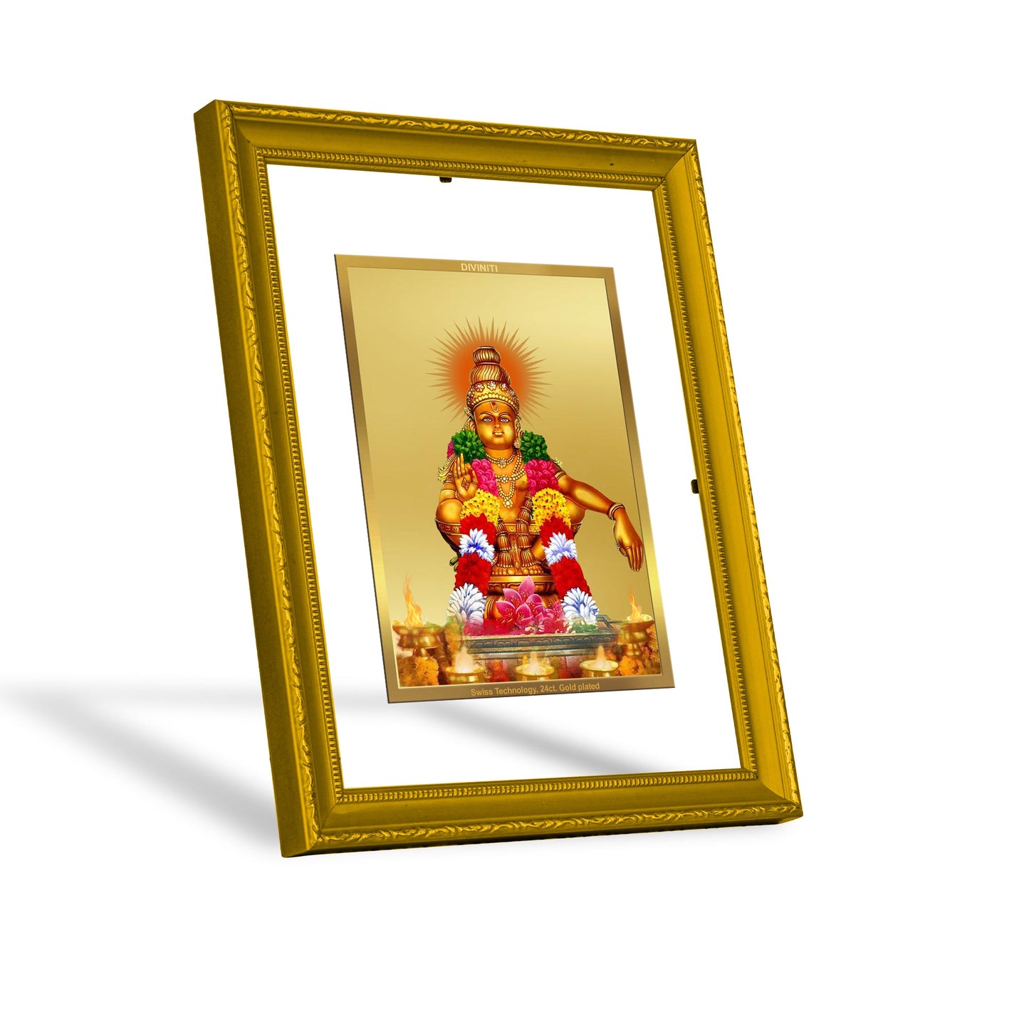 DIVINITI Ayyappan Gold Plated Wall Photo Frame | DG Frame 101 Size 2 Wall Photo Frame and 24K Gold Plated Foil| Religious Photo Frame Idol For Prayer(20.8CMX16.7CM)