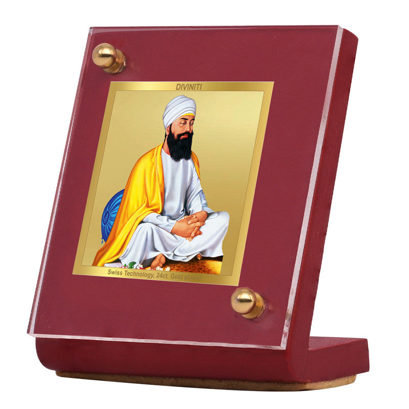 Diviniti 24K Gold Plated Guru Tegh Bahadur Ji Frame For Car Dashboard, Home Decor, Table (5.5 x 6.5 CM)