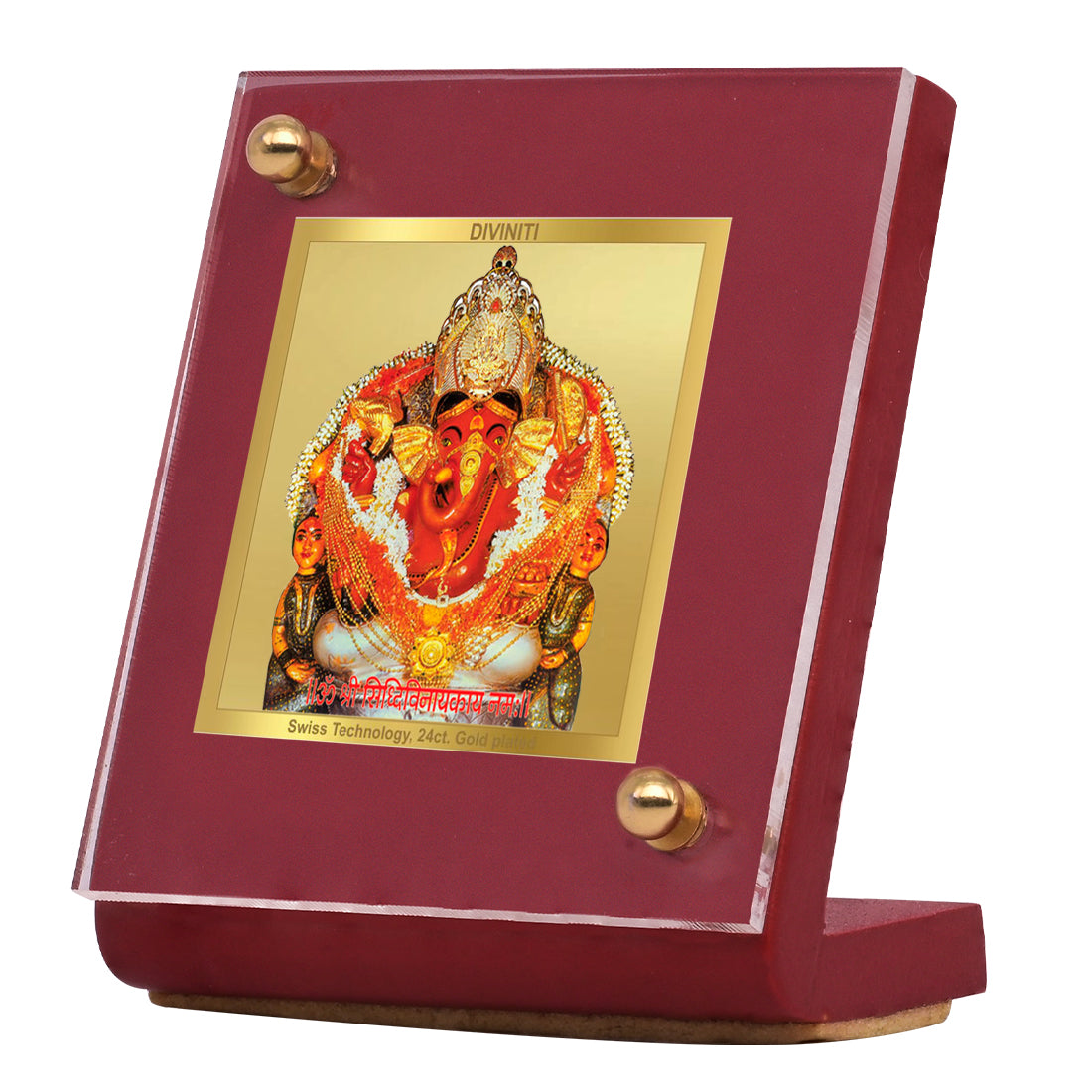 Diviniti 24K Gold Plated Siddhivinayak Frame For Car Dashboard, Home Decor, Table Top, Puja Room (5.5 x 6.5 CM)