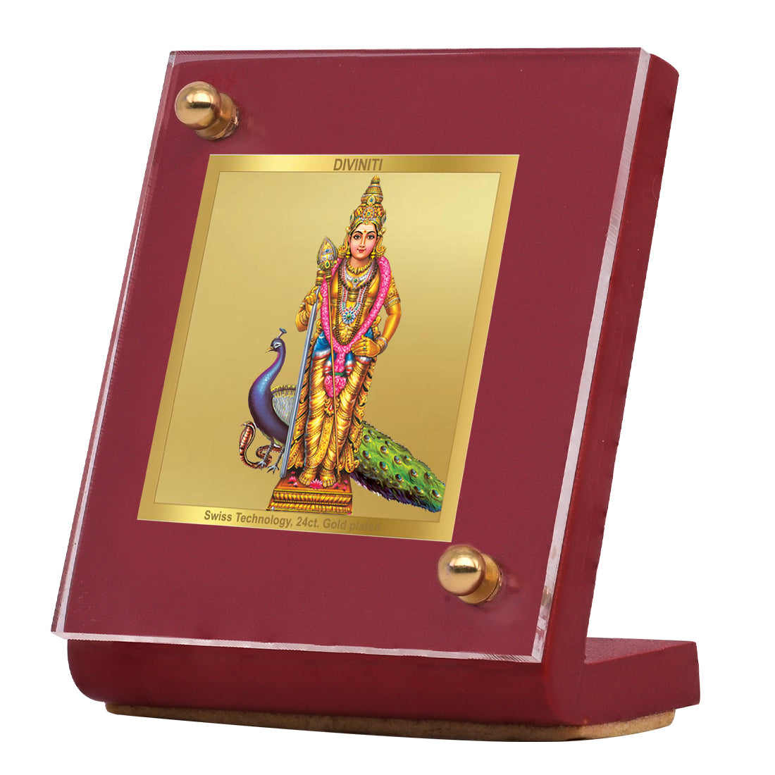 Diviniti 24K Gold Plated Murugan For Car Dashboard, Home Decor, Table, Worship (7 x 9 CM)