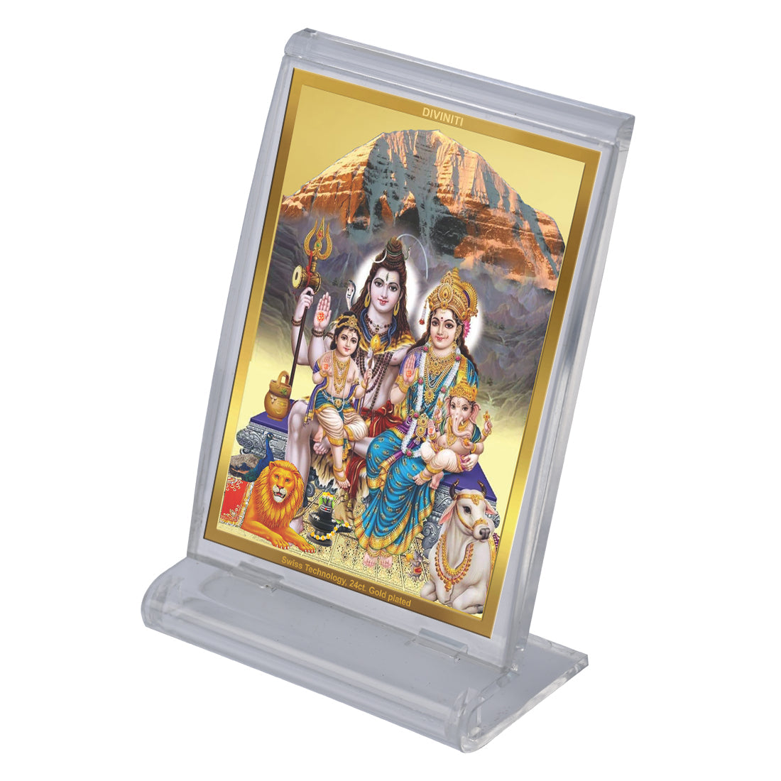 Diviniti 24K Gold Plated Shiv Parivar Frame For Car Dashboard, Home Decor, Puja, Festival Gift (11 x 6.8 CM)