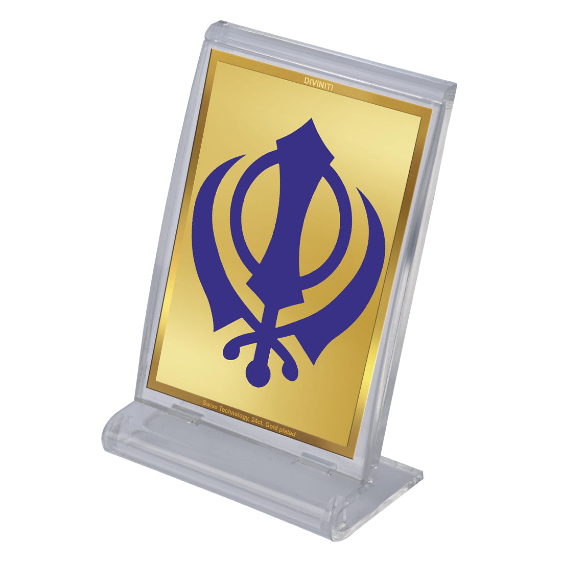 Diviniti 24K Gold Plated Khanda Sahib Frame For Car Dashboard, Home Decor, Table Top (11 x 6.8 CM)