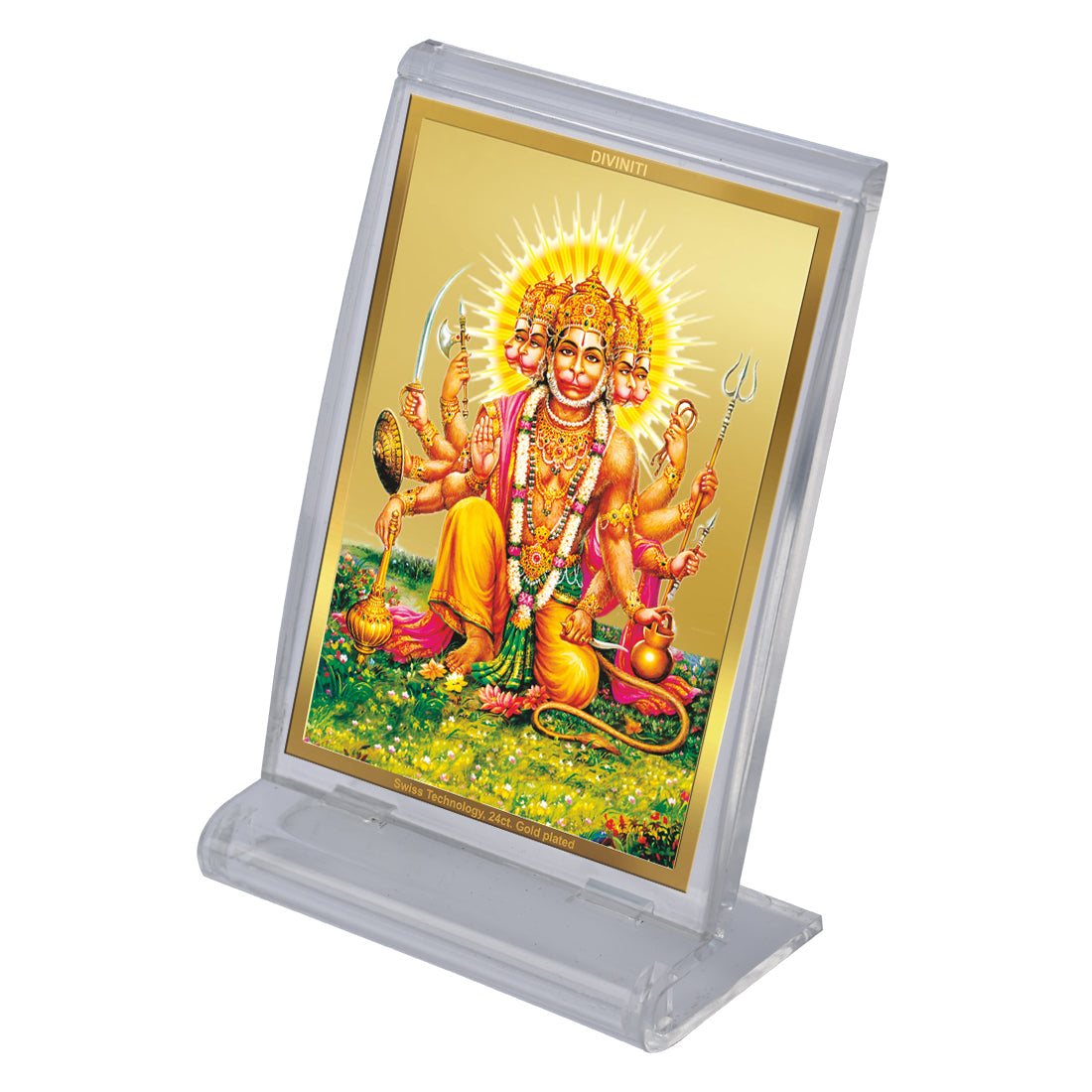 Diviniti 24K Gold Plated Panchmukhi Hanuman Frame For Car Dashboard, Home Decor, Puja, Gift (11 x 6.8 CM)