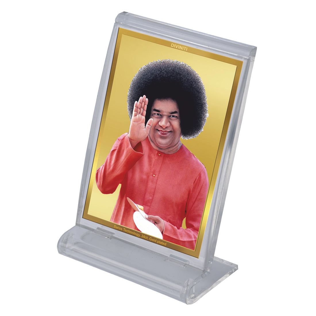 Diviniti 24K Gold Plated Sathya Sai Baba Frame For Car Dashboard, Home Decor, Gift (11 x 6.8 CM)