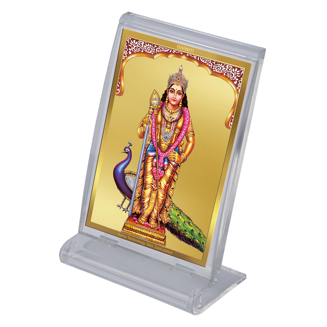 Diviniti 24K Gold Plated Murugan Frame For Car Dashboard, Home Decor, Table Top, Puja, Gift (11 x 6.8 CM)