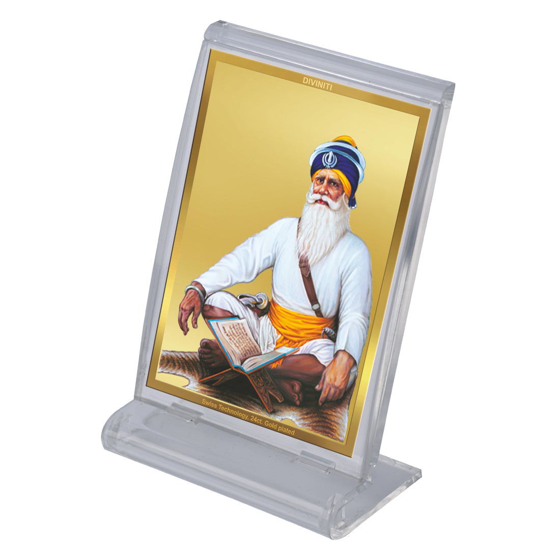 Diviniti 24K Gold Plated Baba Deep Singh Frame For Car Dashboard, Home Decor, Table, Prayer (11 x 6.8 CM)