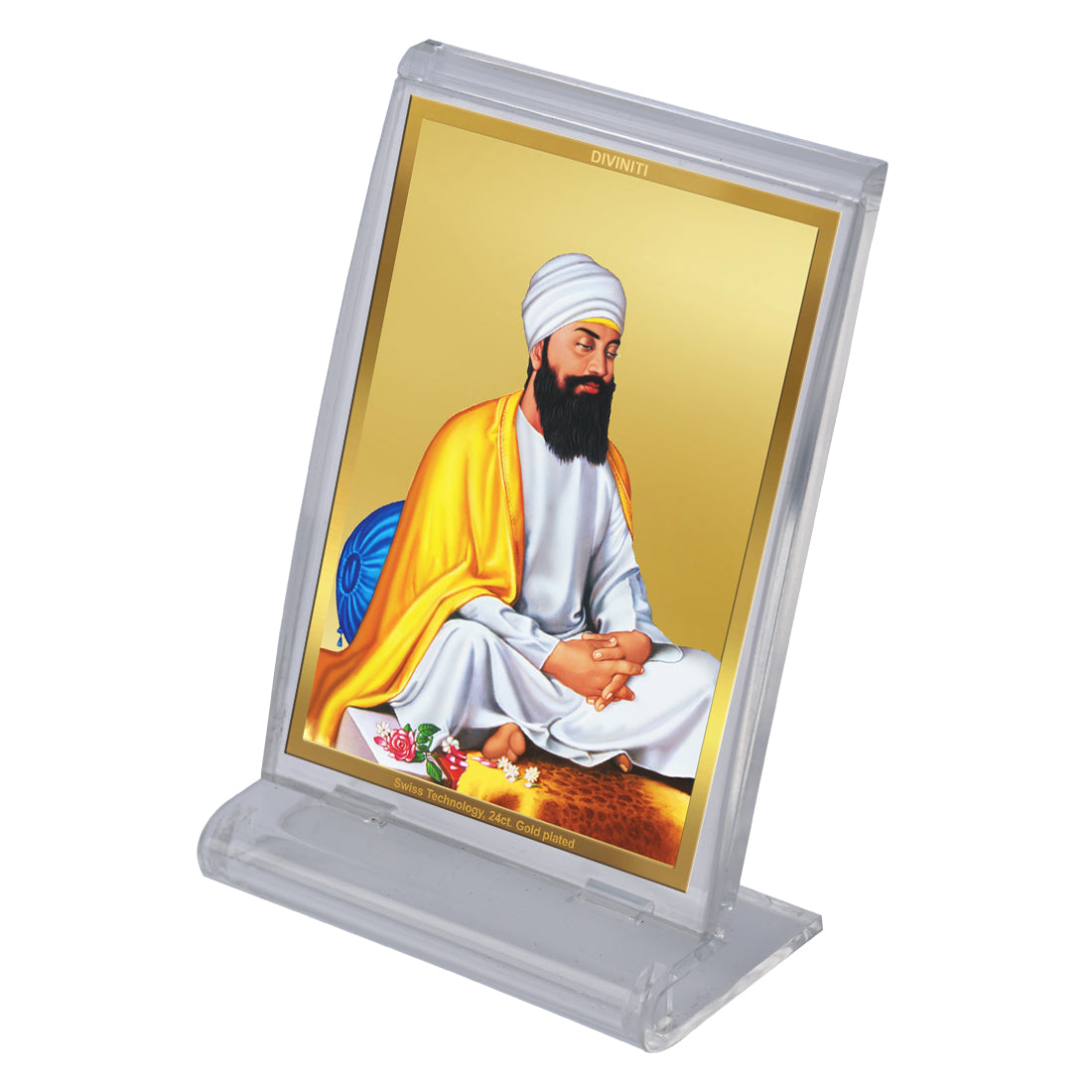 Diviniti 24K Gold Plated Guru Tegh Bahadur Ji Frame For Car Dashboard, Home Decor, Table Top, Gift (11 x 6.8 CM)