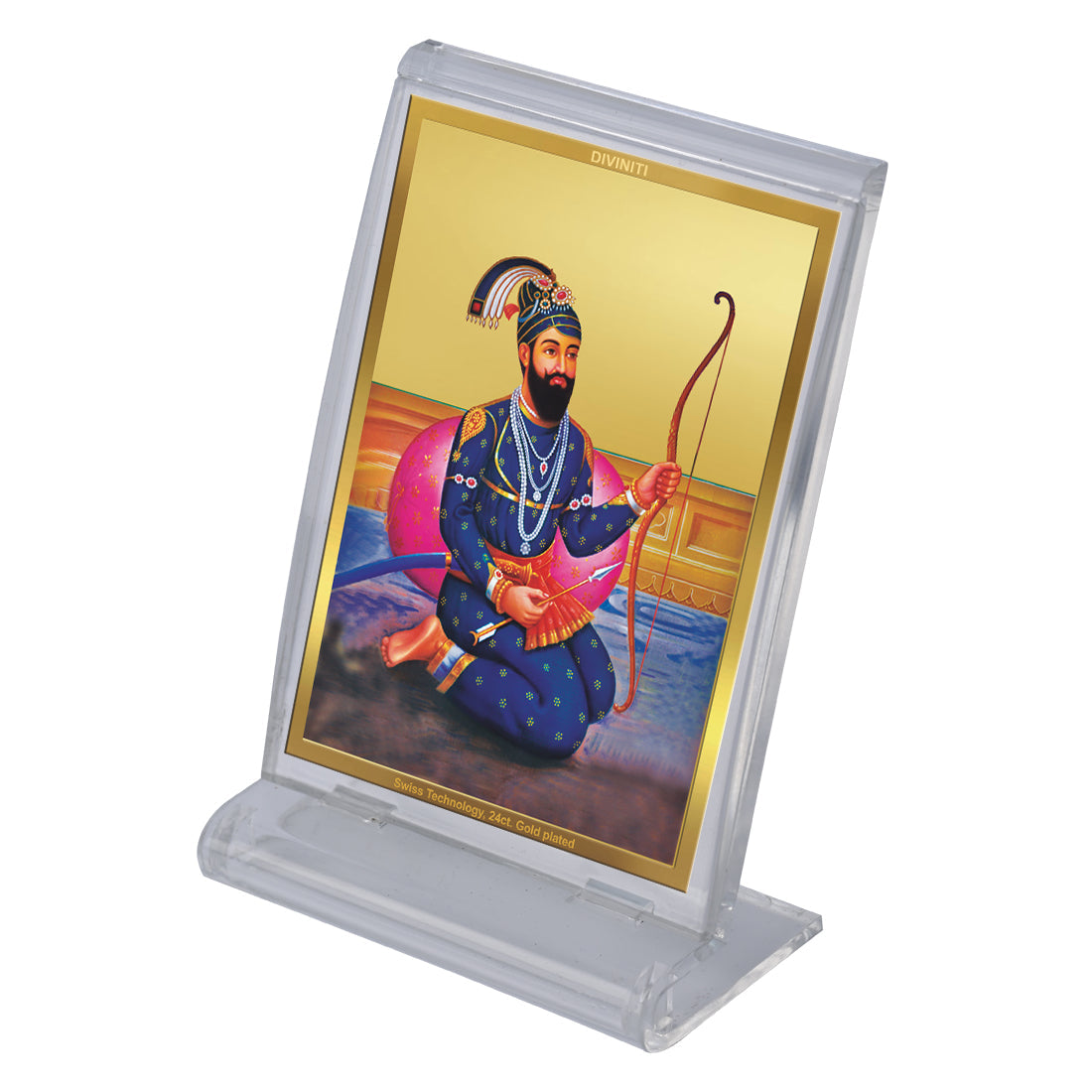 Diviniti 24K Gold Plated Guru Gobind Singh Frame For Car Dashboard, Home Decor, Table Top, Gift (11 x 6.8 CM)