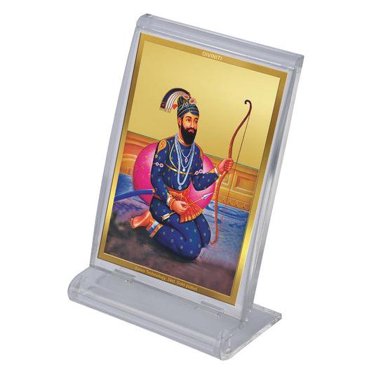 Diviniti 24K Gold Plated Guru Gobind Singh Frame For Car Dashboard, Home Decor, Table Top, Gift (11 x 6.8 CM)