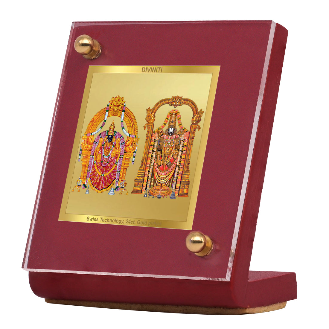 Diviniti 24K Gold Plated Padmavathi Balaji Frame For Car Dashboard, Home Decor, Table Top (5.5 x 6.5 CM)