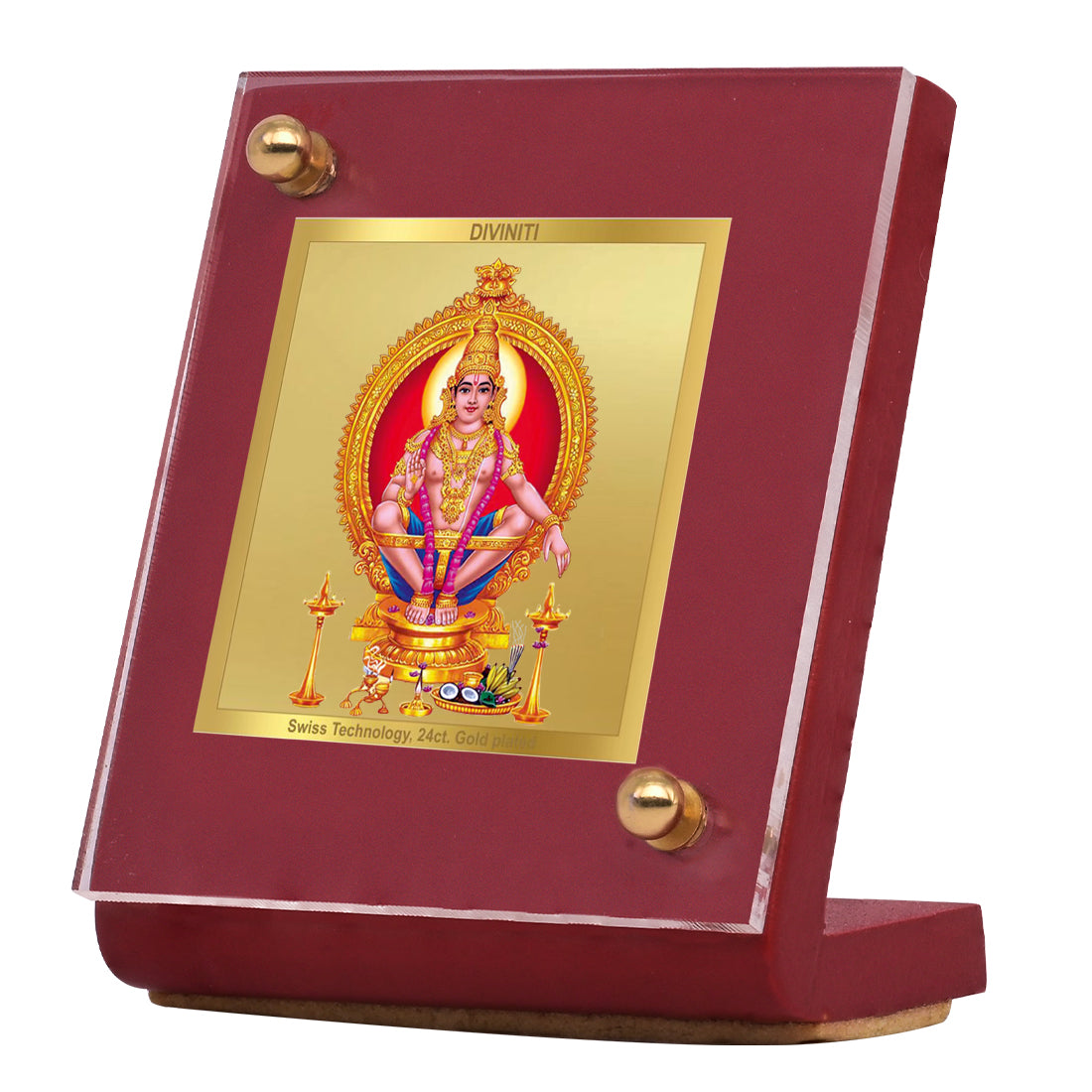 Diviniti 24K Gold Plated Ayyappan Ji Frame For Car Dashboard, Home Decor, Table, Puja (5.5 x 6.5 CM)