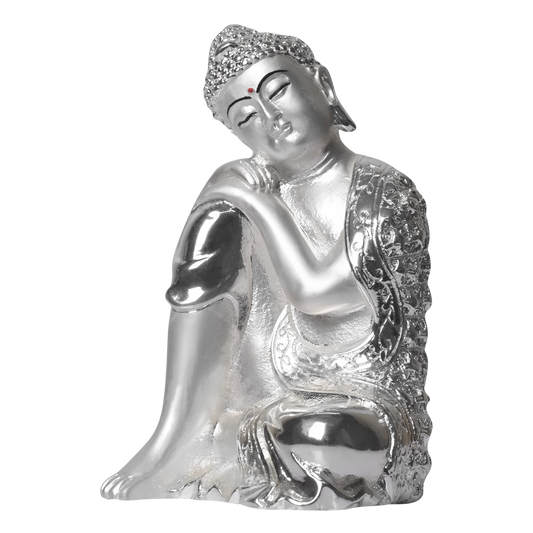 Diviniti Buddha Idol for Home Decor| 999 Silver Plated Sculpture of Sleeping Buddha| Idol for Home, Office, Temple and Table Decoration| Religious Idol For Pooja, Gift