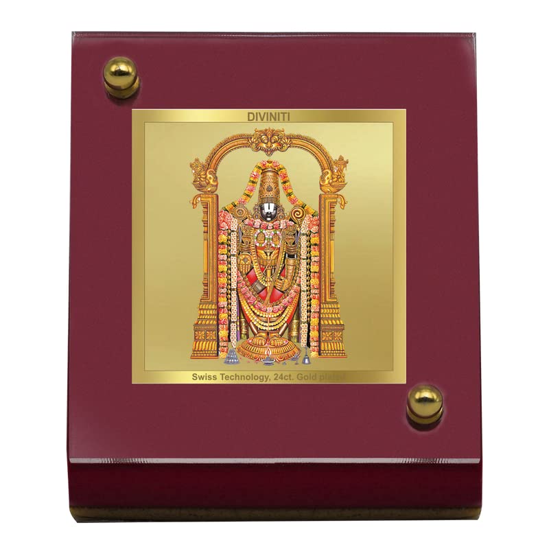 Diviniti 24K Gold Plated Tirupati Balaji Frame For Car Dashboard, Home Decor, Puja (5.5 x 6.5 CM)