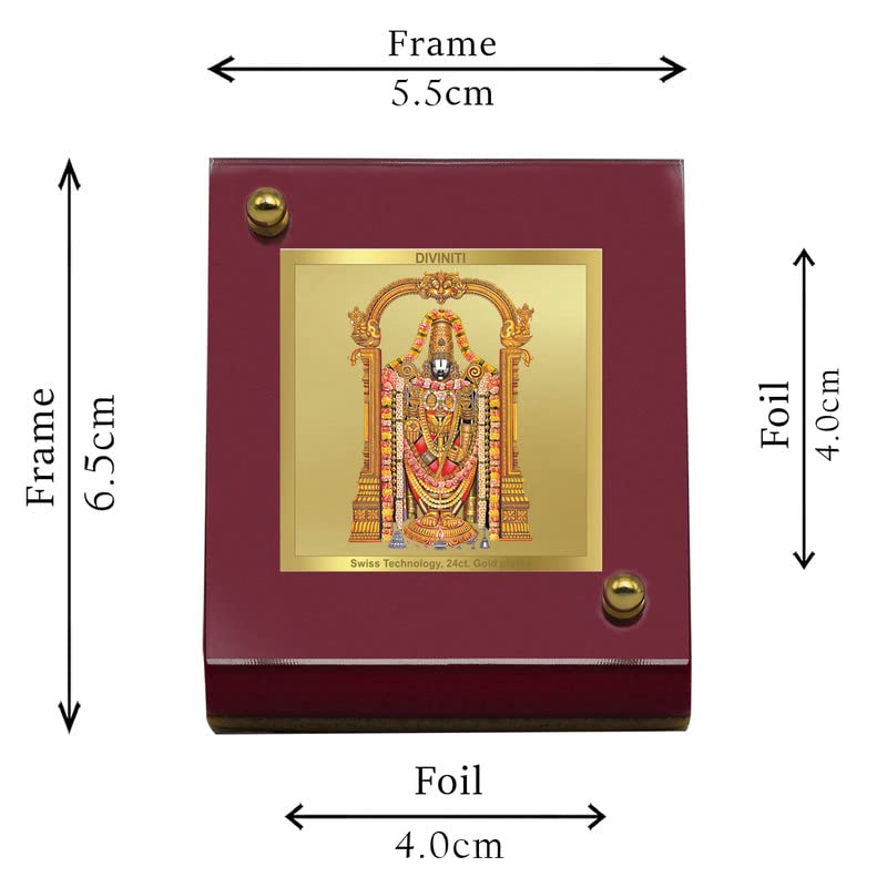 Diviniti 24K Gold Plated Tirupati Balaji Frame For Car Dashboard, Home Decor, Puja (5.5 x 6.5 CM)