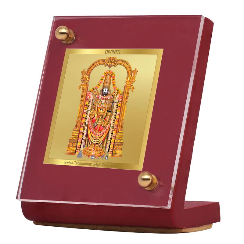 Diviniti 24K Gold Plated Tirupati Balaji Frame For Car Dashboard, Home Decor, Puja (5.5 x 6.5 CM)