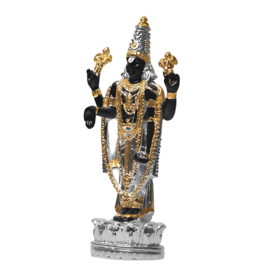 Diviniti Tirupati Balaji Idol for Home Decor| 999 Silver Plated Sculpture of Tirupati Balaji Black| Idol for Home, Office, Temple and Table Decoration| Religious Idol For Pooja, Gift