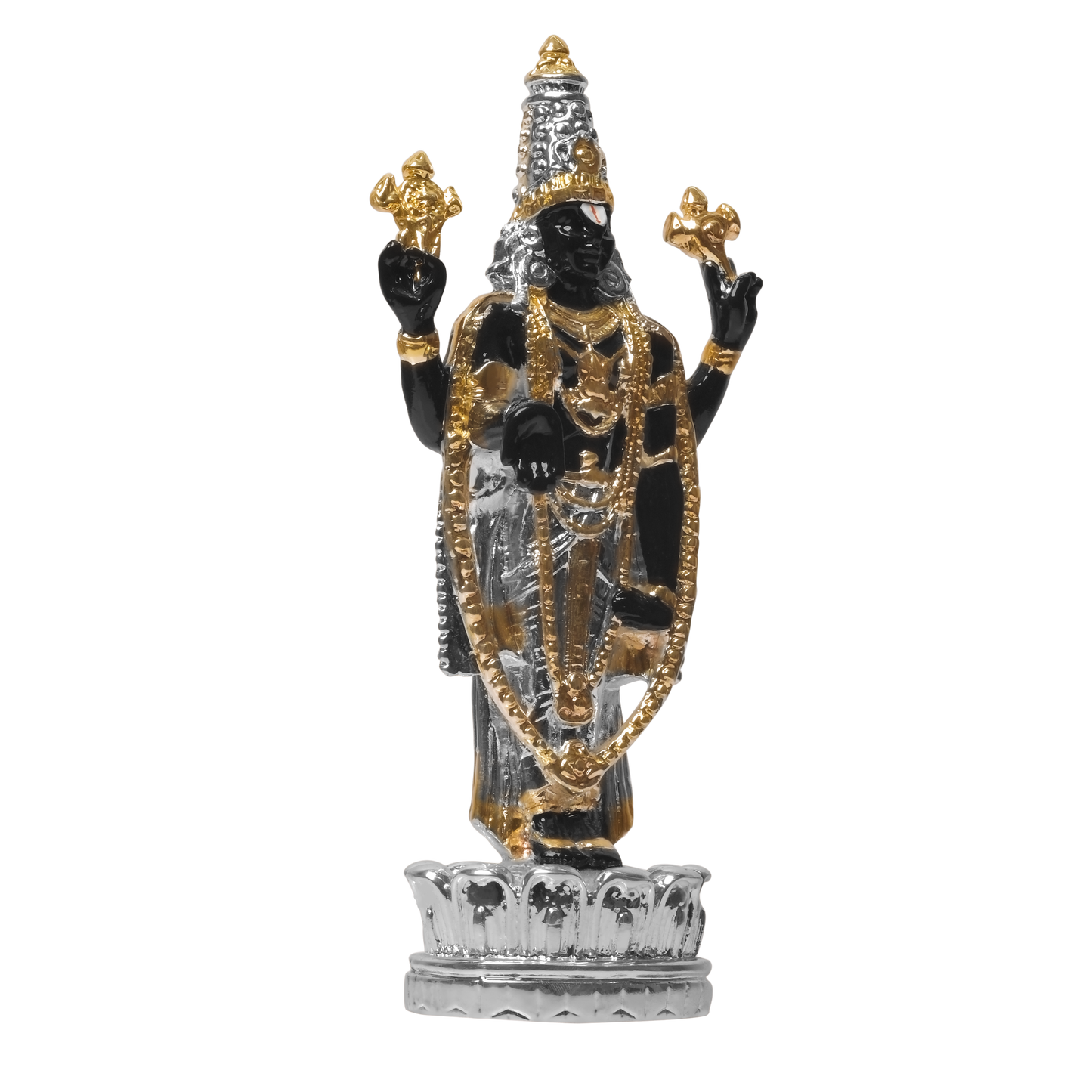 Diviniti Tirupati Balaji Idol for Home Decor| 999 Silver Plated Sculpture of Tirupati Balaji Black| Idol for Home, Office, Temple and Table Decoration| Religious Idol For Pooja, Gift