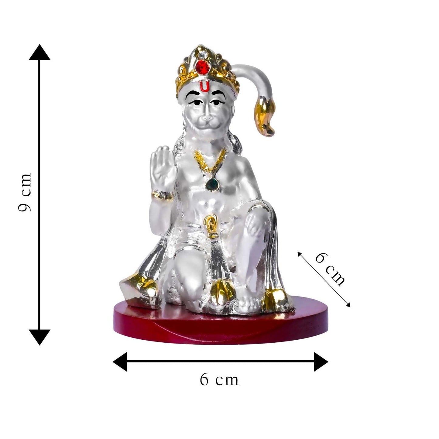 DIVINITI 999 Silver Plated Lord Hanuman Idol For Car Dashboard, Home Decor, Housewarming Gift (9 X 6 CM)