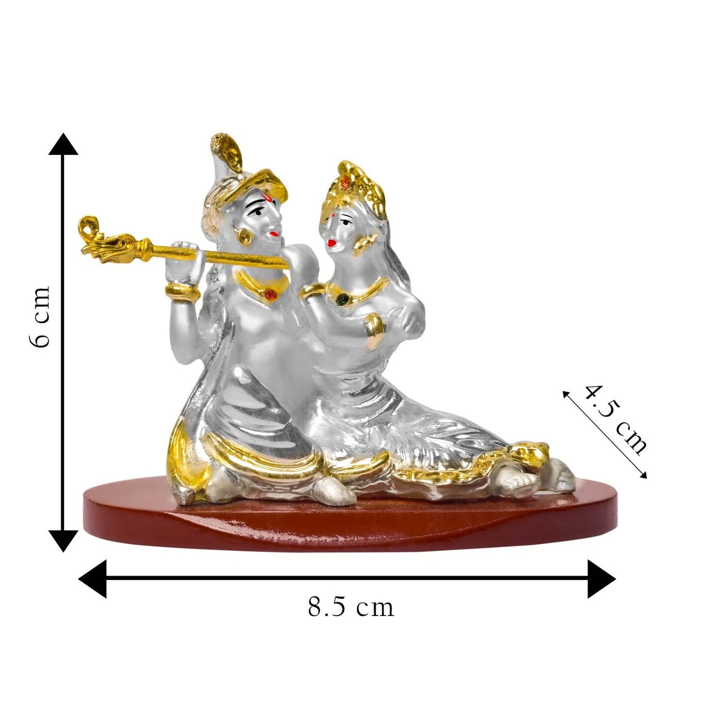 DIVINITI 999 Silver Plated Radha Krishna Idol For Car Dashboard, Home Decoration, Puja, Gift (6 X 8.5 CM)