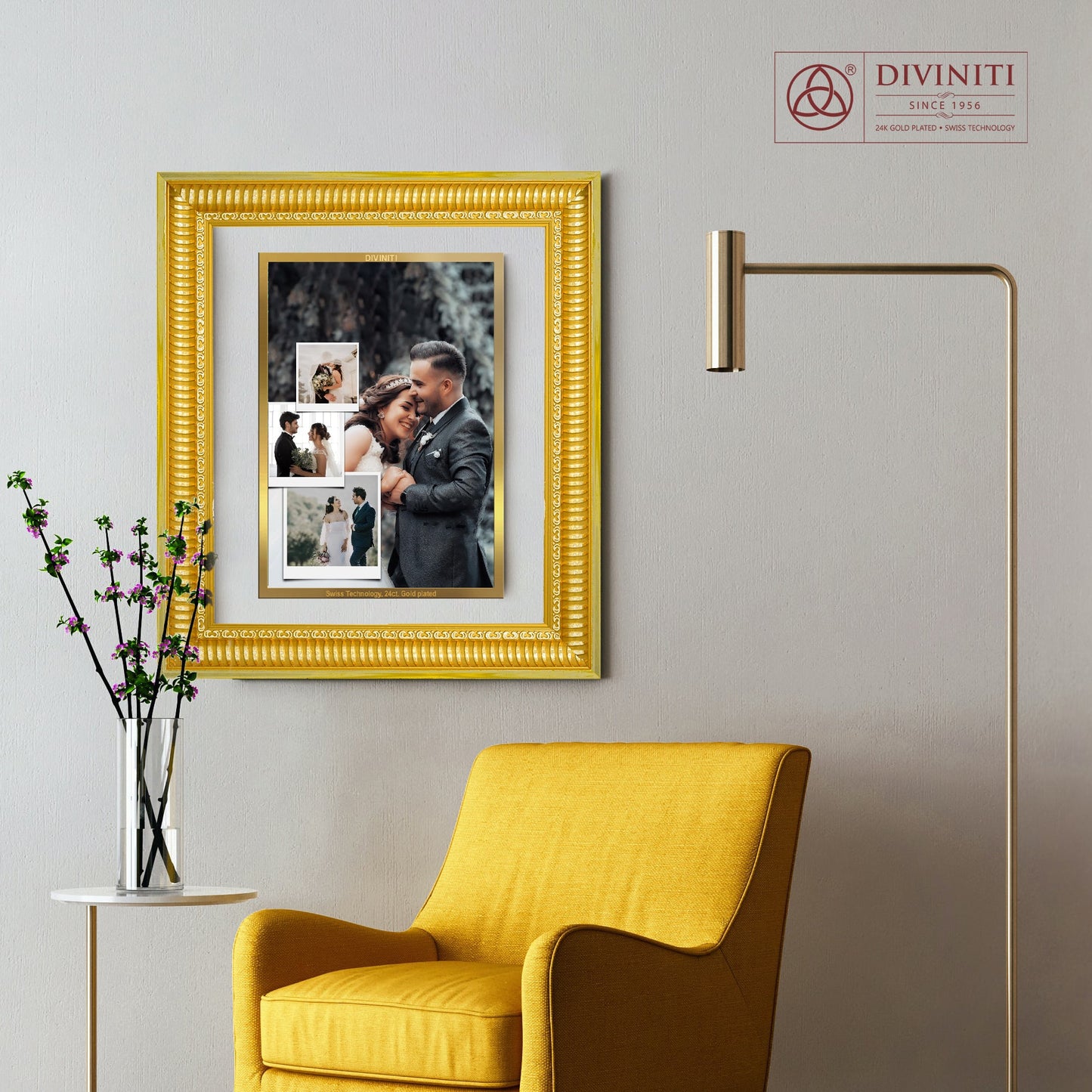 Diviniti Photo Frame With Customized Photo Printed on 24K Gold Plated Foil| Personalized Gift for Birthday, Marriage Anniversary & Celebration With Loved Ones|DG Frame 022 Size 4