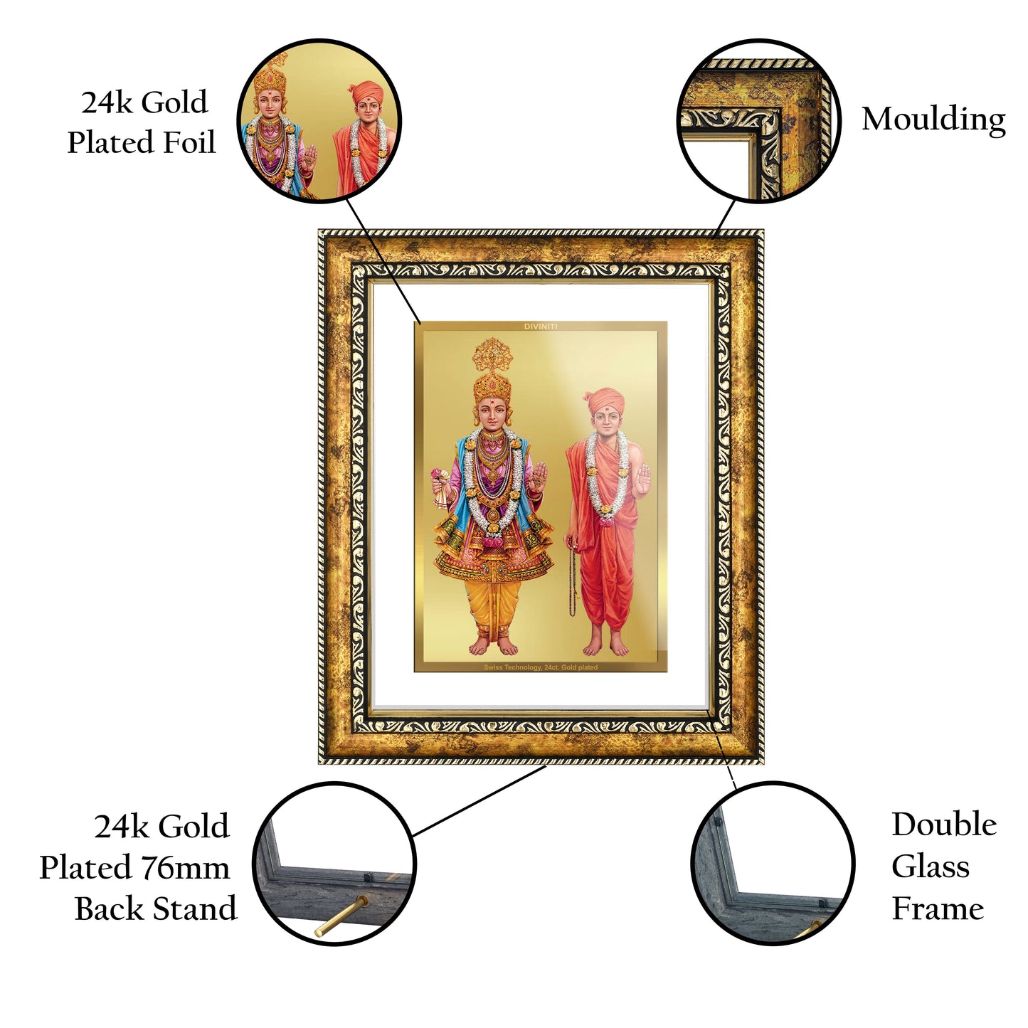 DIVINITI Swaminarayan Gold Plated Wall Photo Frame, Table Decor| DG Frame 113 Size 3 and 24K Gold Plated Foil (33.3 CM X 26 CM)