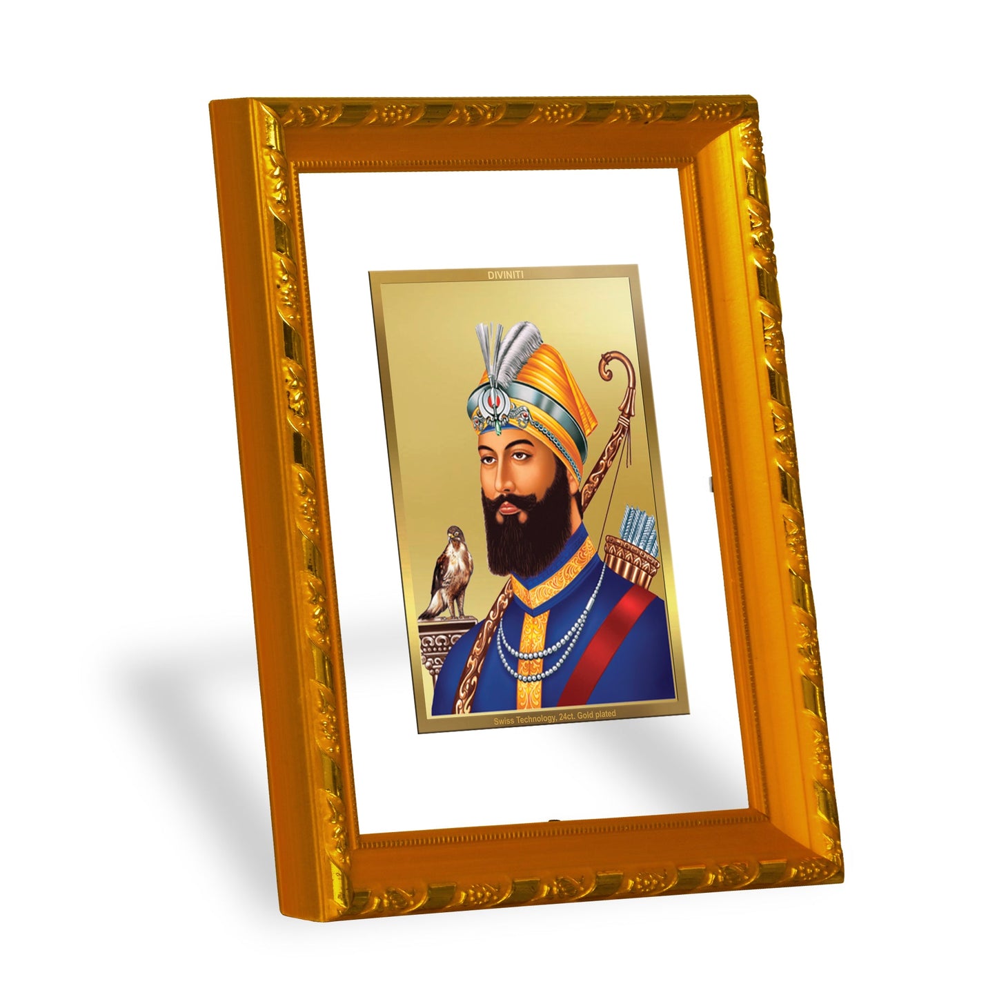 DIVINITI Guru Gobind Singh Gold Plated Wall Photo Frame, Table Décor| DG Frame 103 Size 2 and 24K Gold Plated Foil| Religious Photo Frame Idol, Gifts Items (21.5 X 17.5 CM)