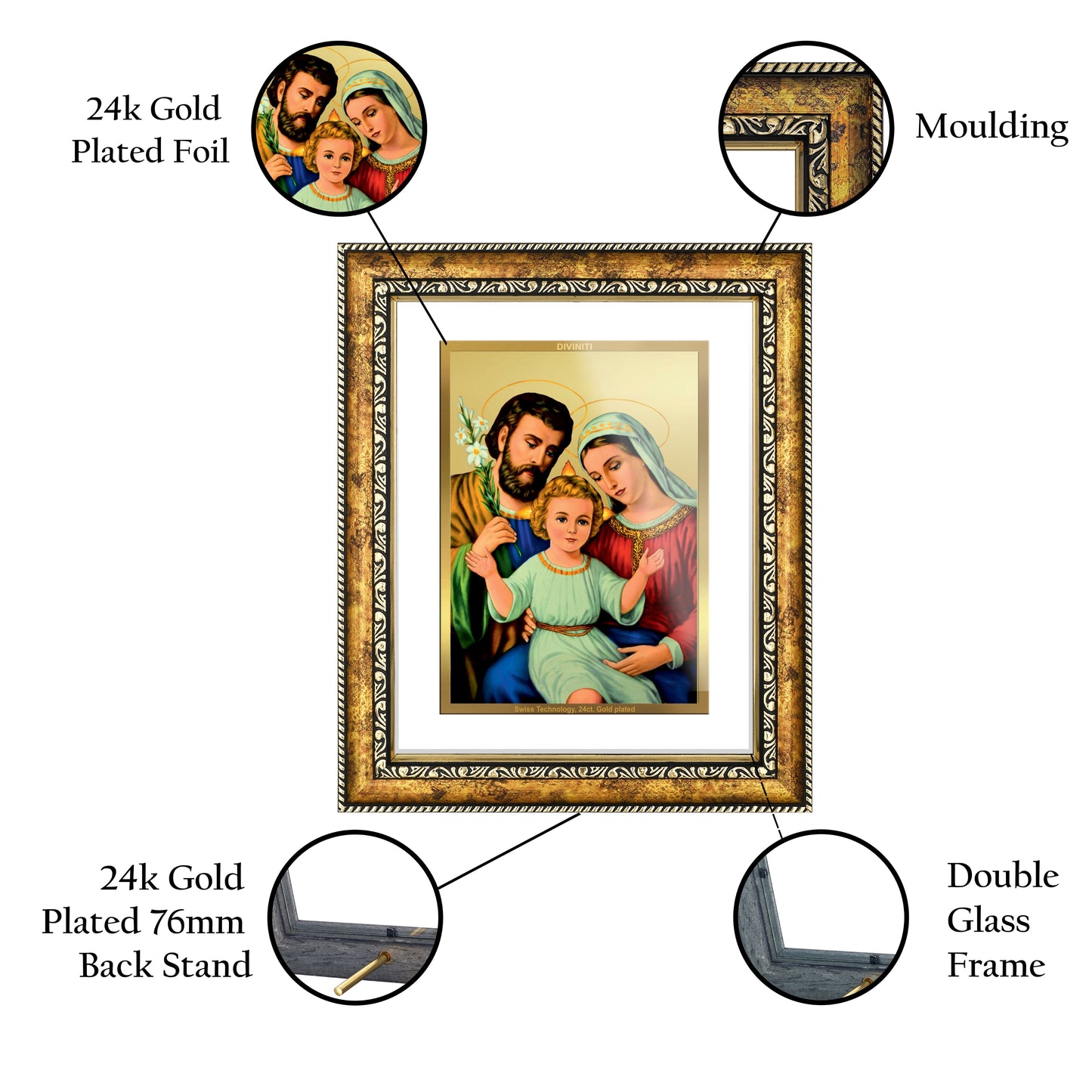 DIVINITI Holy Family Gold Plated Wall Photo Frame, Table Decor| DG Frame 113 Size 3 and 24K Gold Plated Foil (33.3 CM X 26 CM)