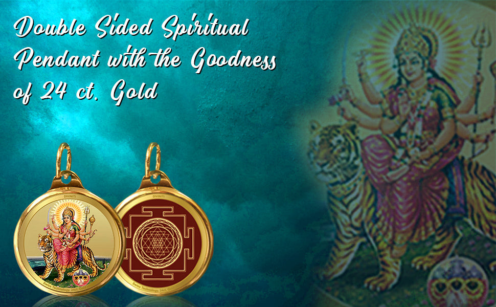 Diviniti 24K Double sided Gold Plated Pendant Durga & Yantra|18 MM Flip Coin (1 PCS)