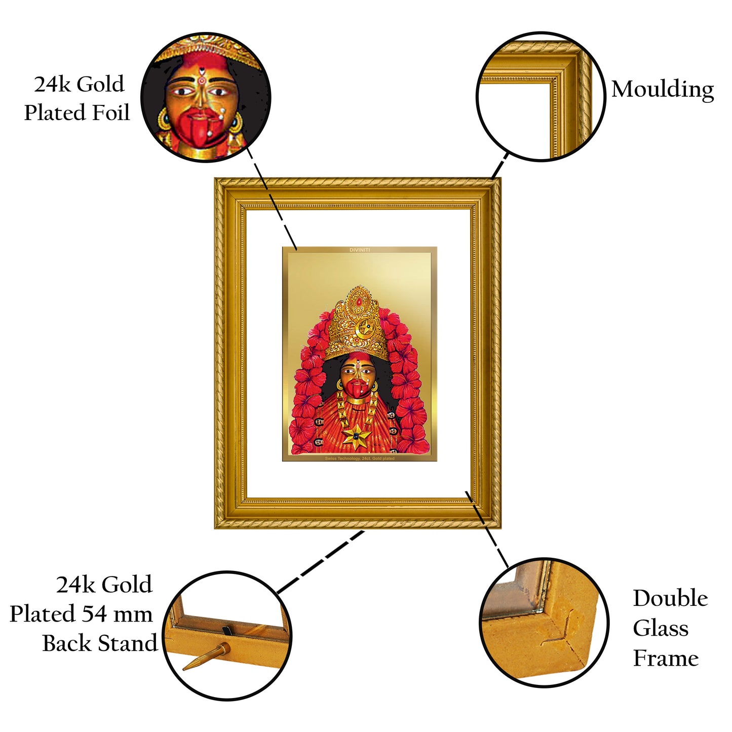 DIVINITI Maa Tara Gold Plated Wall Photo Frame, Table Decor| DG Frame 056 Size 2.5 and 24K Gold Plated Foil (28 CM X 23 CM)