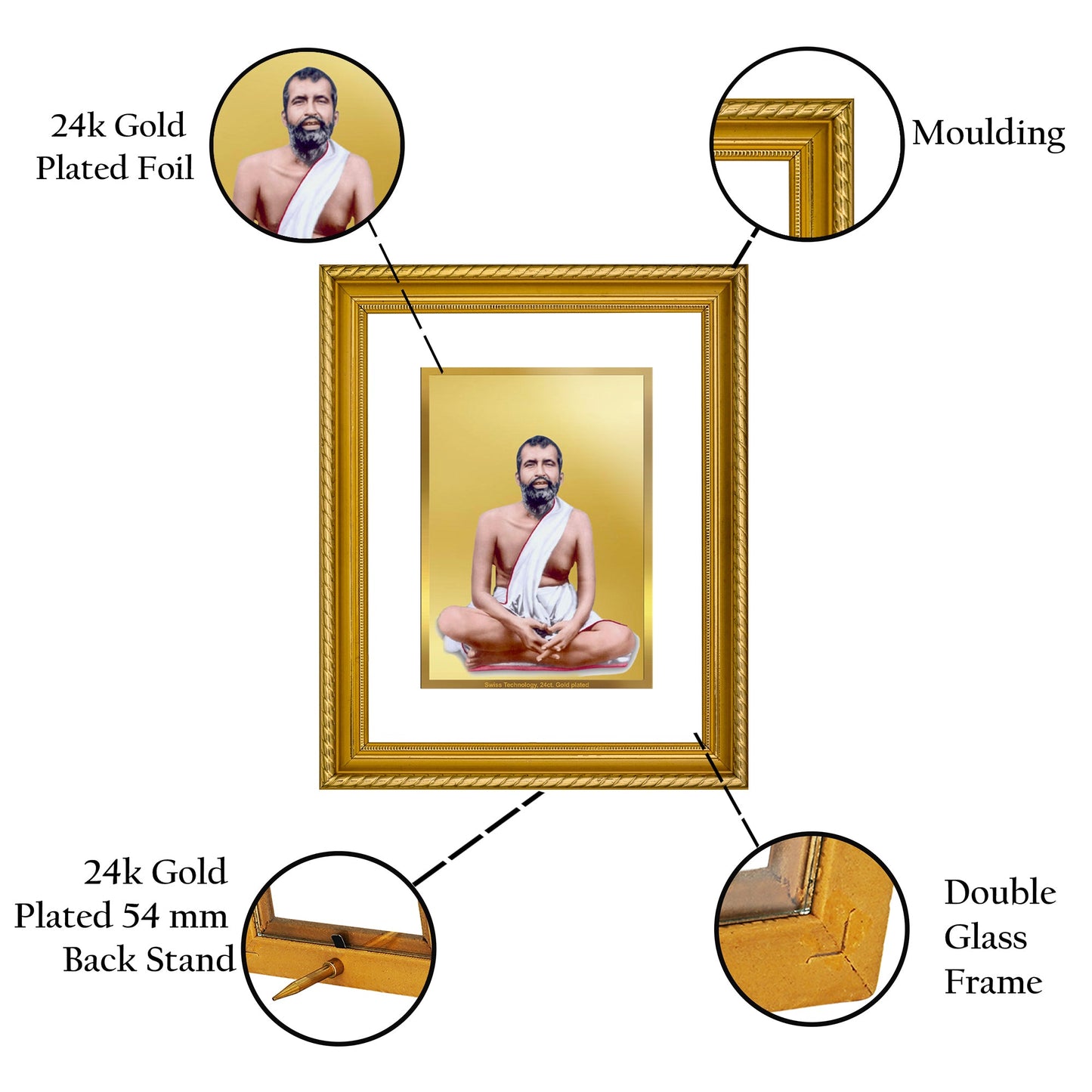 DIVINITI Ram Krishna Gold Plated Wall Photo Frame, Table Decor| DG Frame 056 Size 3 and 24K Gold Plated Foil (32.5 CM X 25.5 CM)