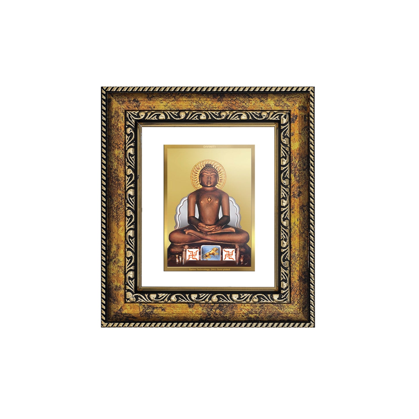 DIVINITI Mahavira Gold Plated Wall Photo Frame, Table Decor| DG Frame 113 Size 1 and 24K Gold Plated Foil (17.5 CM X 16.5 CM)