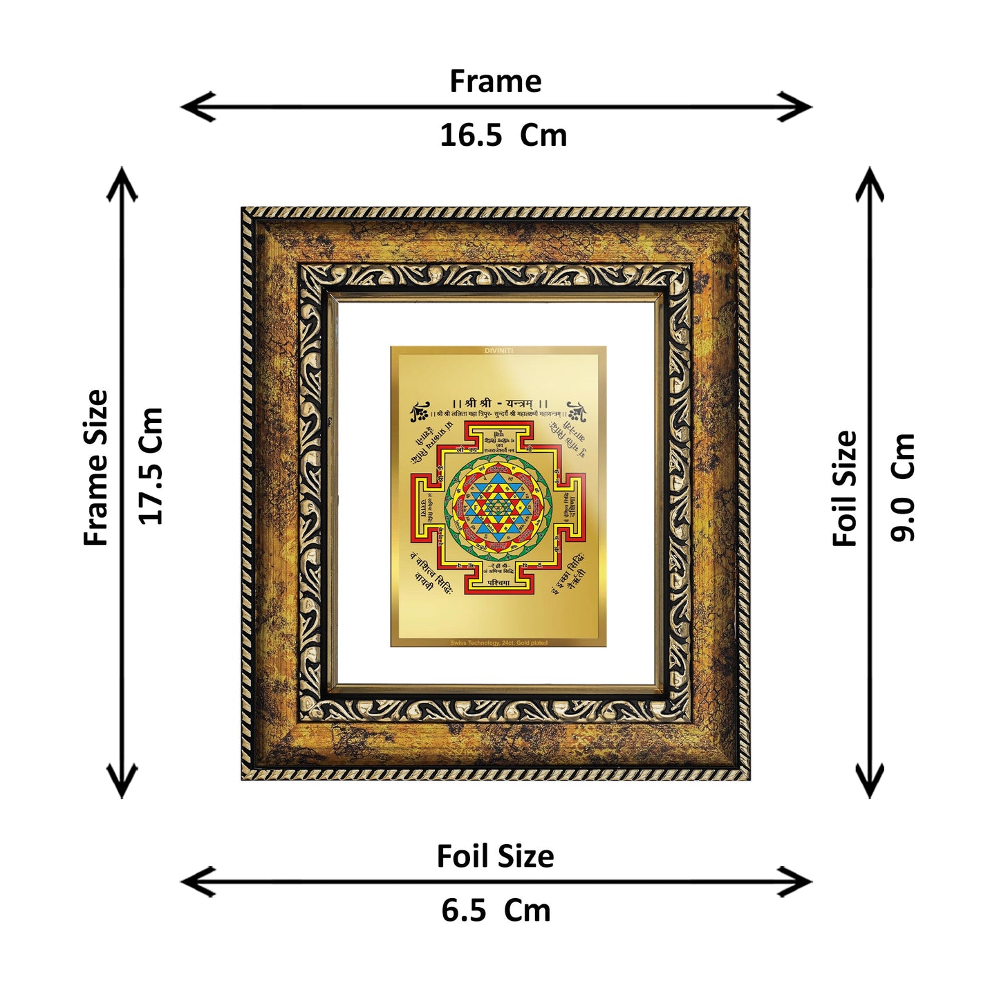 DIVINITI Shree Yantra Gold Plated Wall Photo Frame, Table Decor| DG Frame 113 Size 1 and 24K Gold Plated Foil (17.5 CM X 16.5 CM)