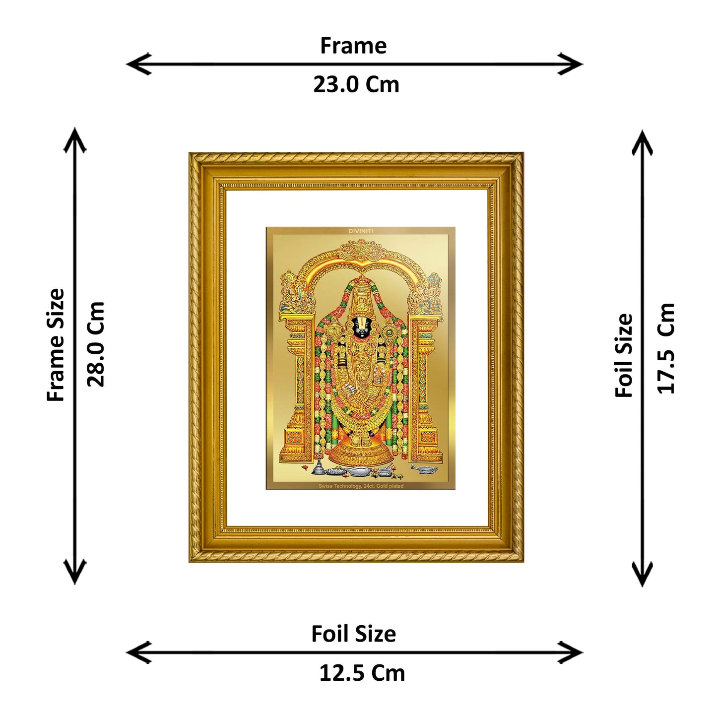 DIVINITI Tirupati Balaji Gold Plated Wall Photo Frame, Table Decor| DG Frame 056 Size 2.5 and 24K Gold Plated Foil (28 CM X 23 CM)